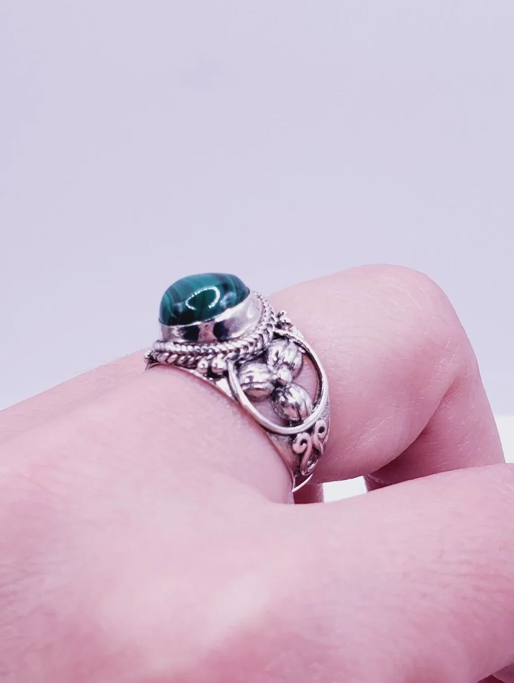 Sterling Silver Green Malachite Cabochon Ring